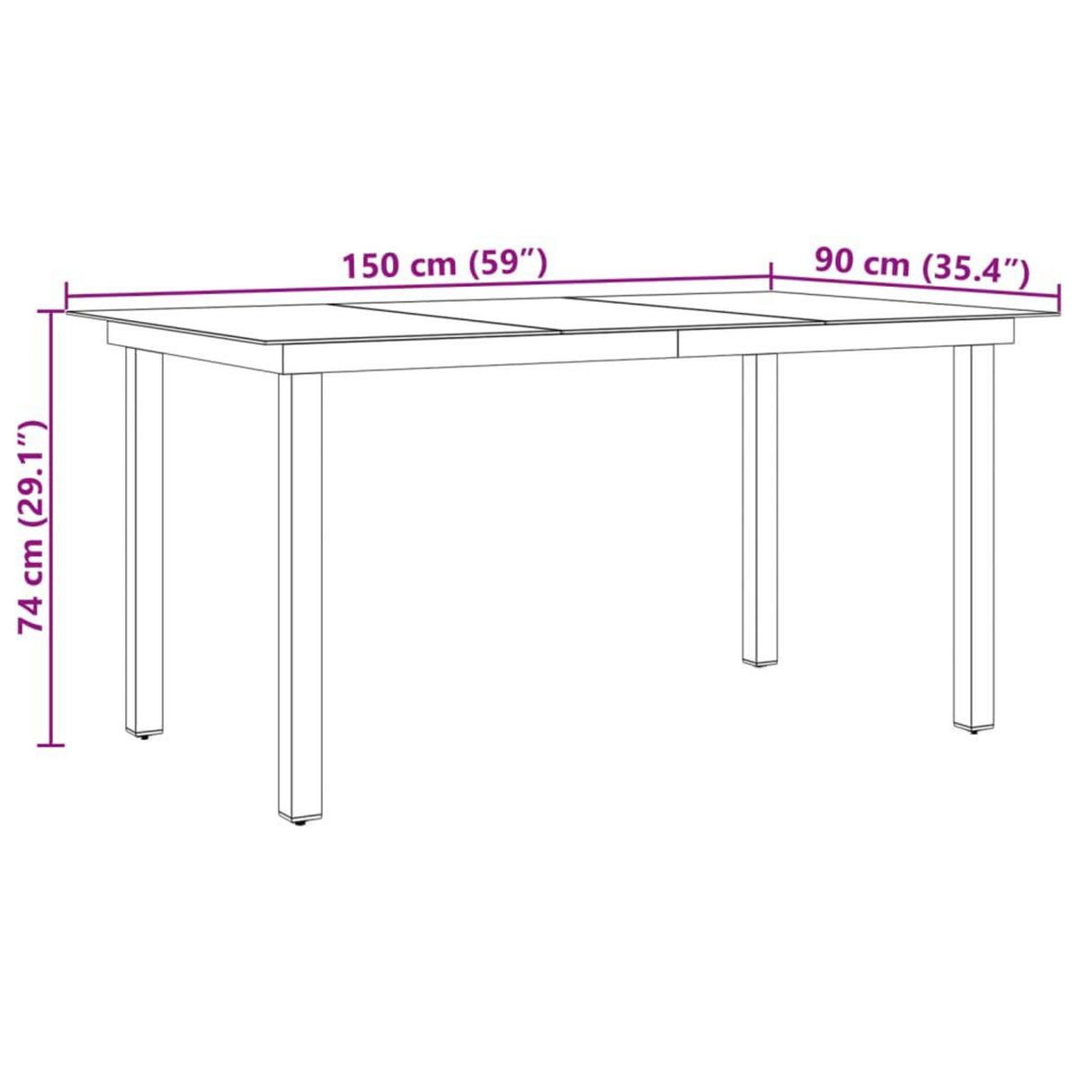 VIDAXL Table de jardin Noir 150x90x74 cm Aluminium et verre