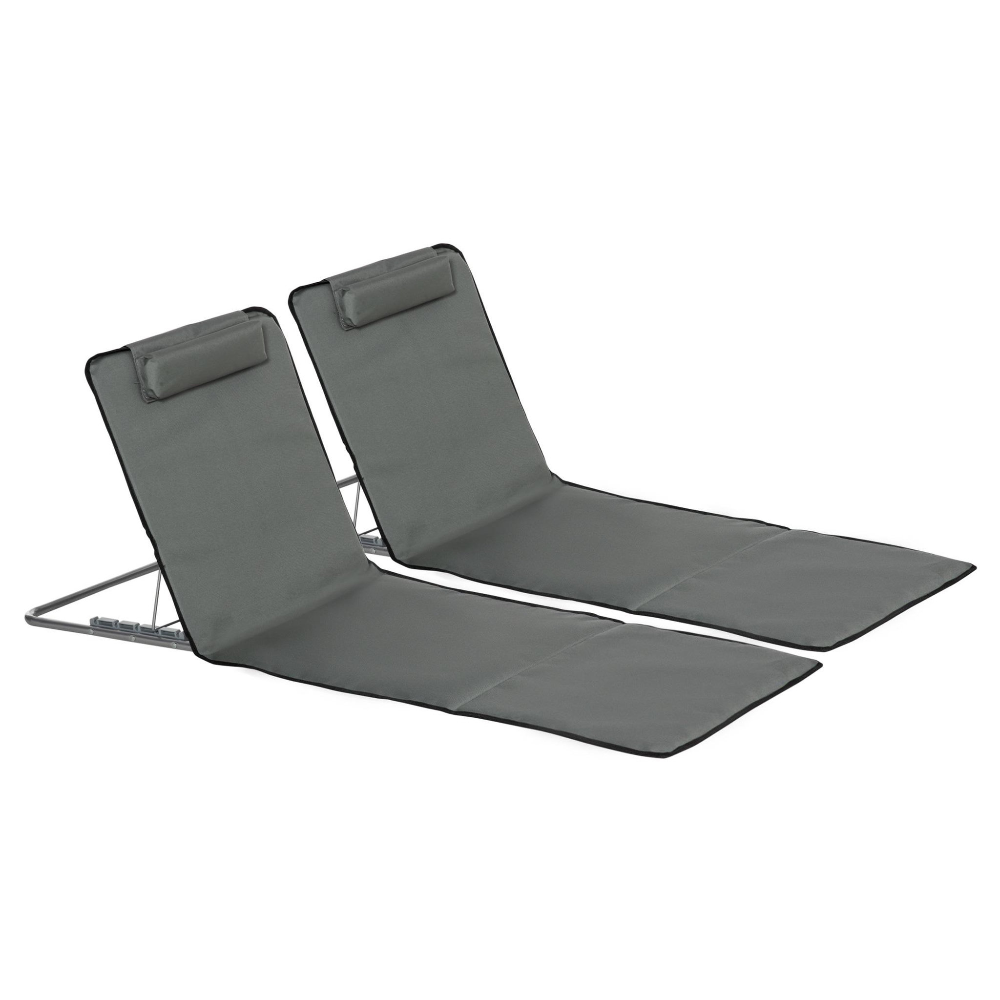 OUTSUNNY Lot de 2 tapis de plage rembourrés - dossier inclinable 5 positions - sac transport inclus - acier polyester gris