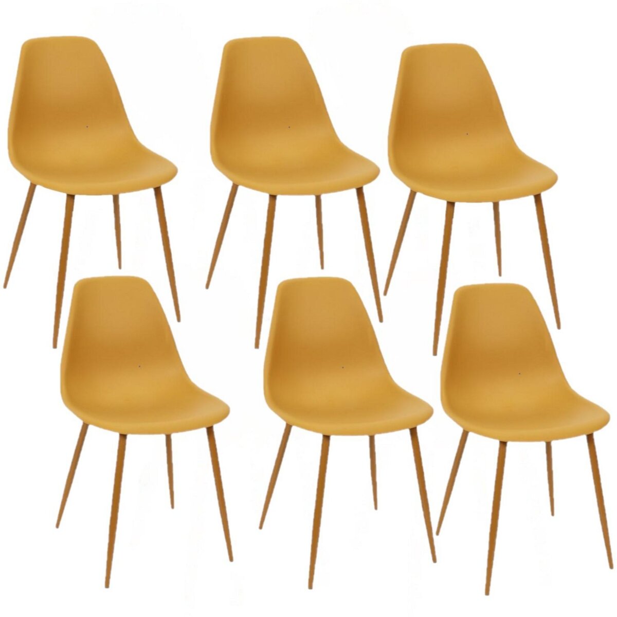 TOILINUX Lot de 6 Chaises style scandinave Mila avec pieds en métal - Jaune