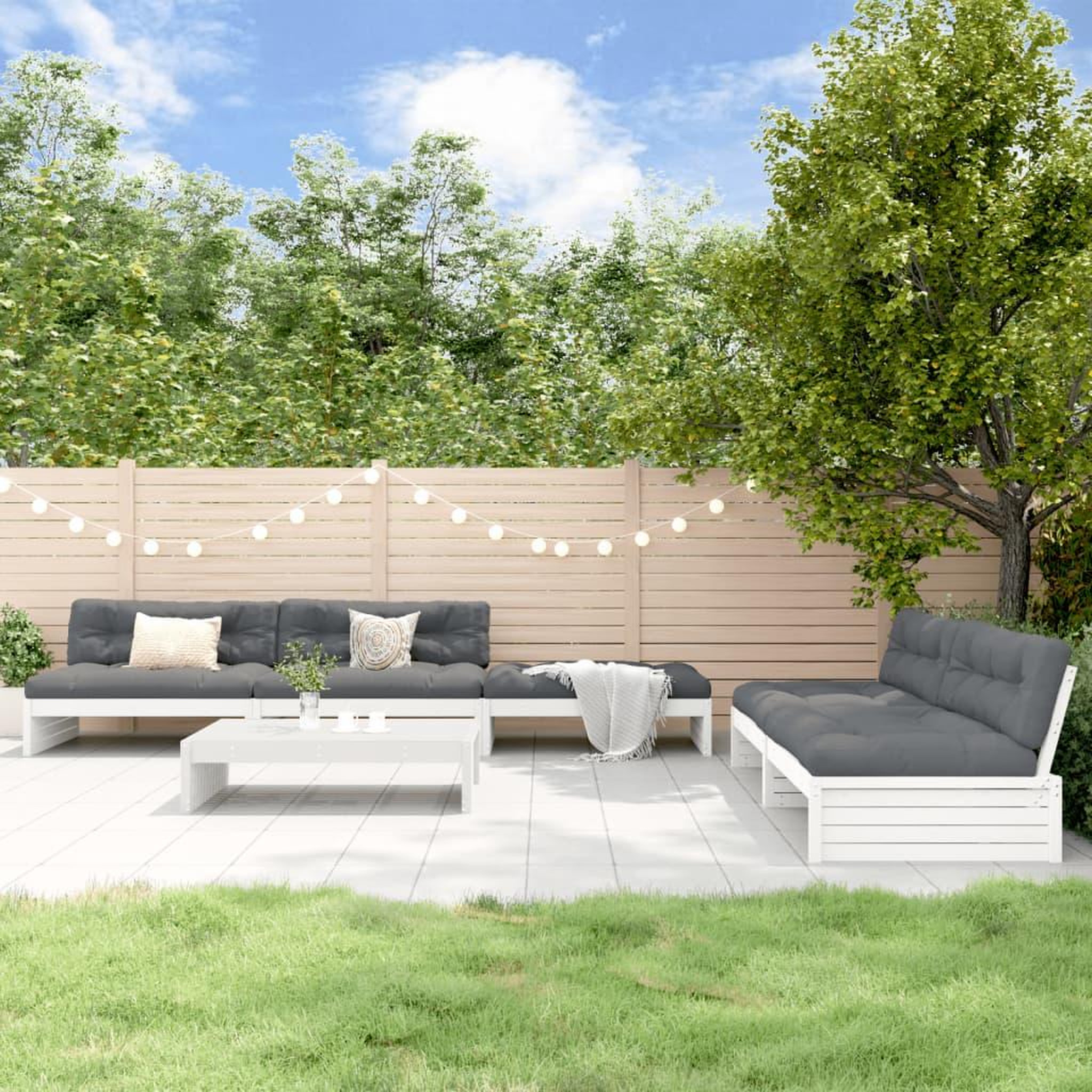 VIDAXL Salon de jardin 6 pcs avec coussins blanc bois massif