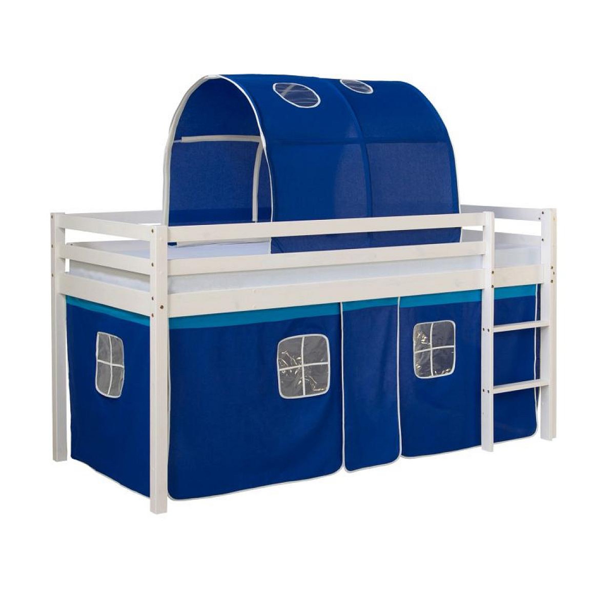 HomeStyle4U Lit bleu mi-haut 90x200 cm sommier matelas tunnel