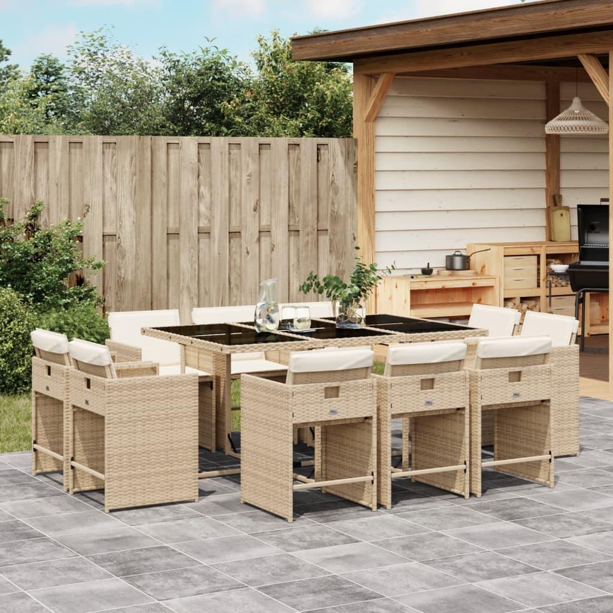 VIDAXL Ensemble a manger de jardin et coussins 11 pcs beige poly rotin