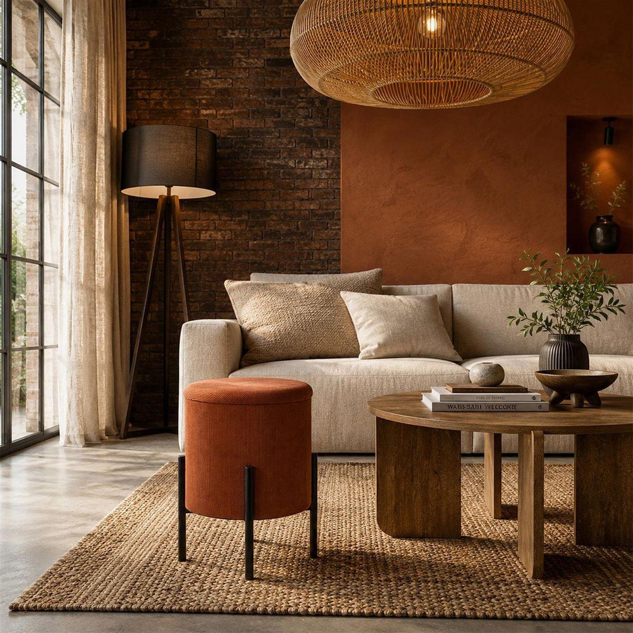 Voir la diapositive 4 : The Home Deco Factory Pouf de Rangement Côtelé  Jules  41cm Terracotta
