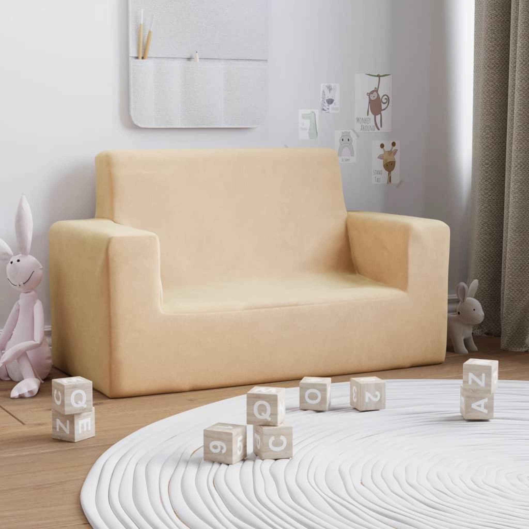 Voir la diapositive 1 : VIDAXL Canape pour enfants a 2 places Creme Peluche douce