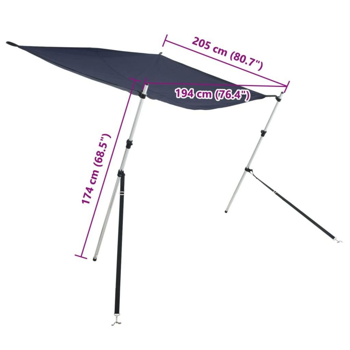 VIDAXL Kit d'extension d'ombrage T-Top bleu marine 174x205x(115-194)cm