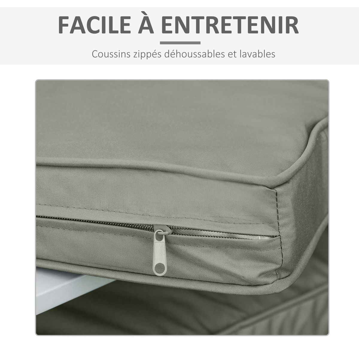OUTSUNNY Coussins de fauteuil de jardin zippés déhoussables - galettes de chaise de jardin - épais rembourrage 7 cm - polyester haute densité gris