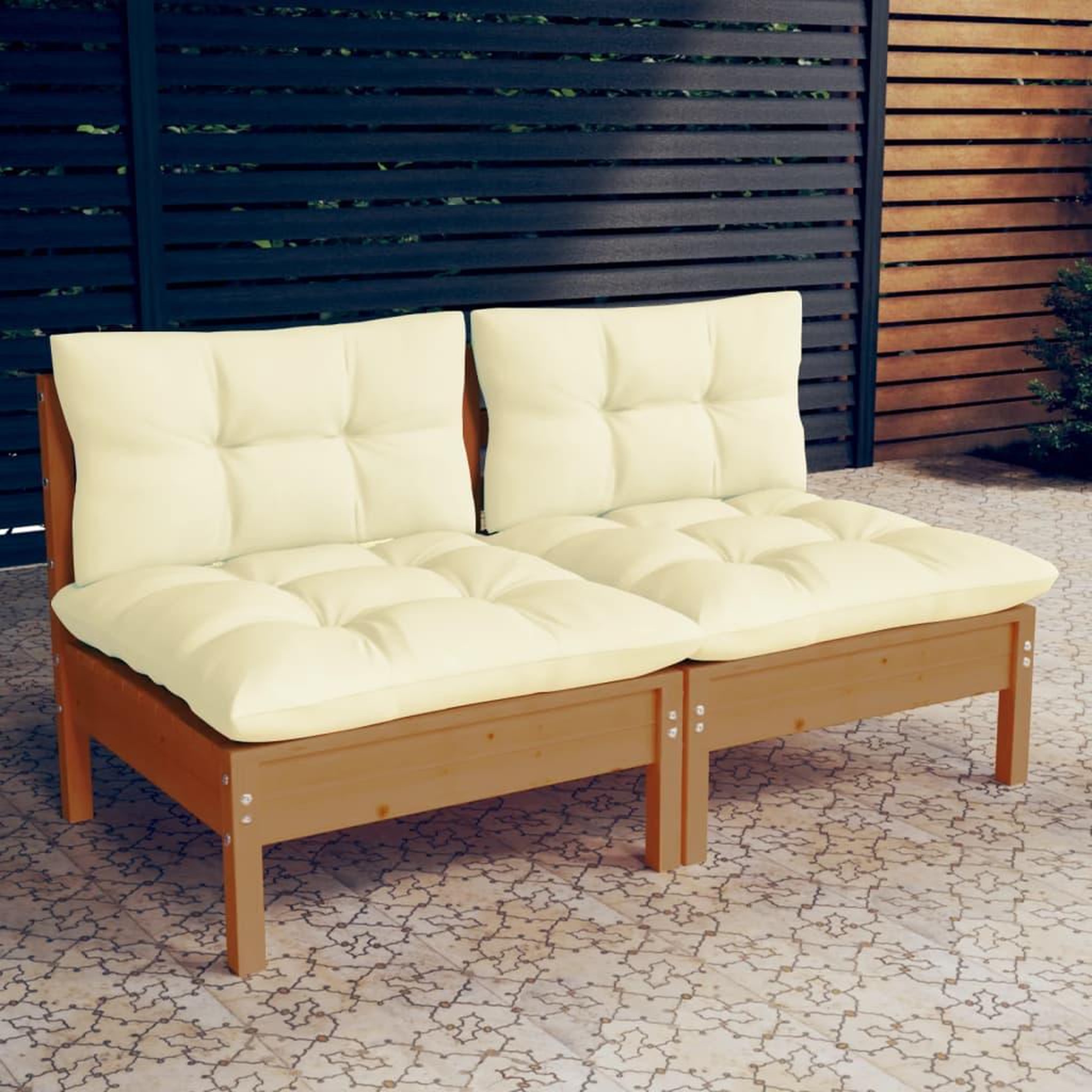 Voir la diapositive 1 : VIDAXL Canape 2 places de jardin et coussins creme Bois de pin solide
