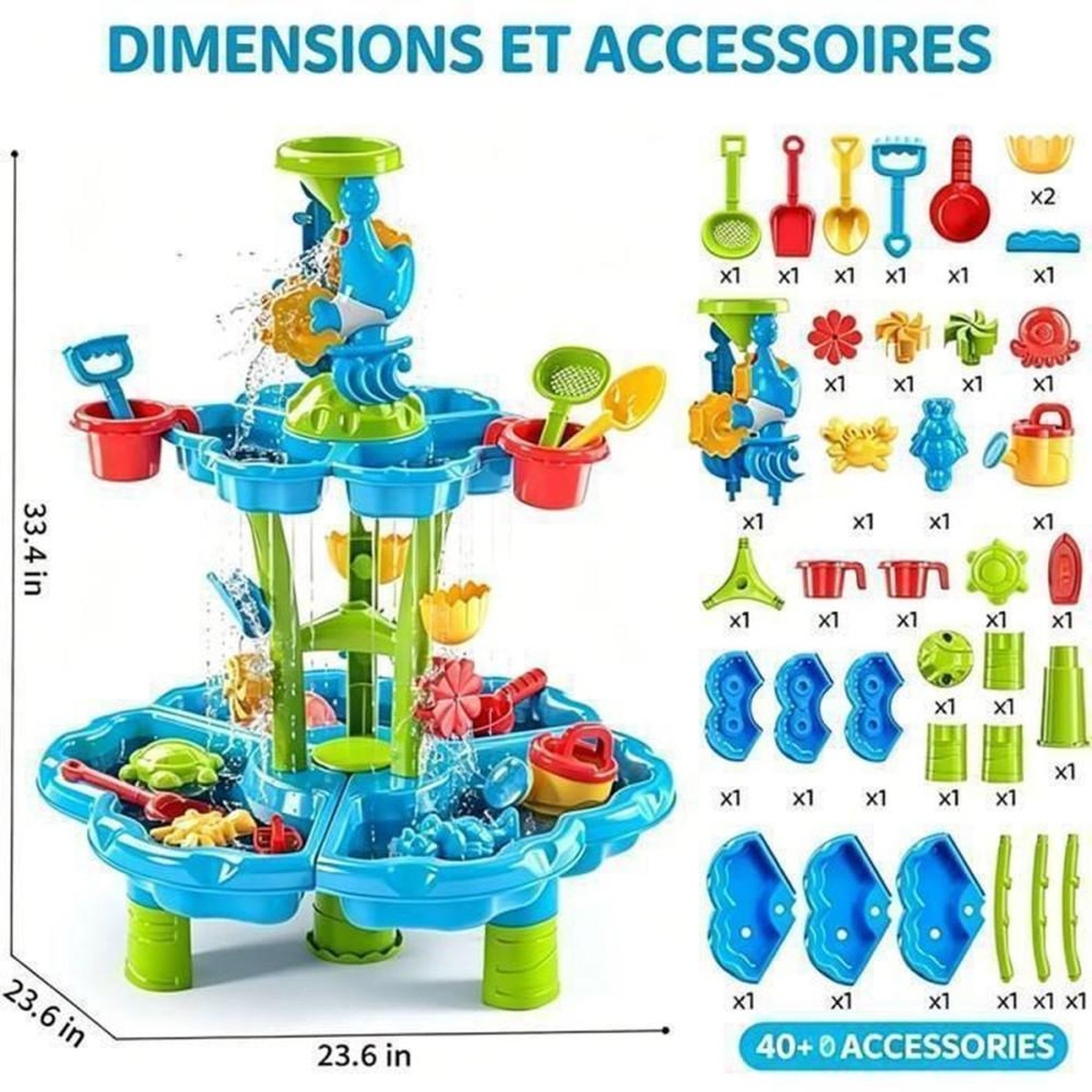 Voir la diapositive 5 : Table de jeux sable et eau à 2 niveaux avec accessoires 18 pcs, pour enfants 3+