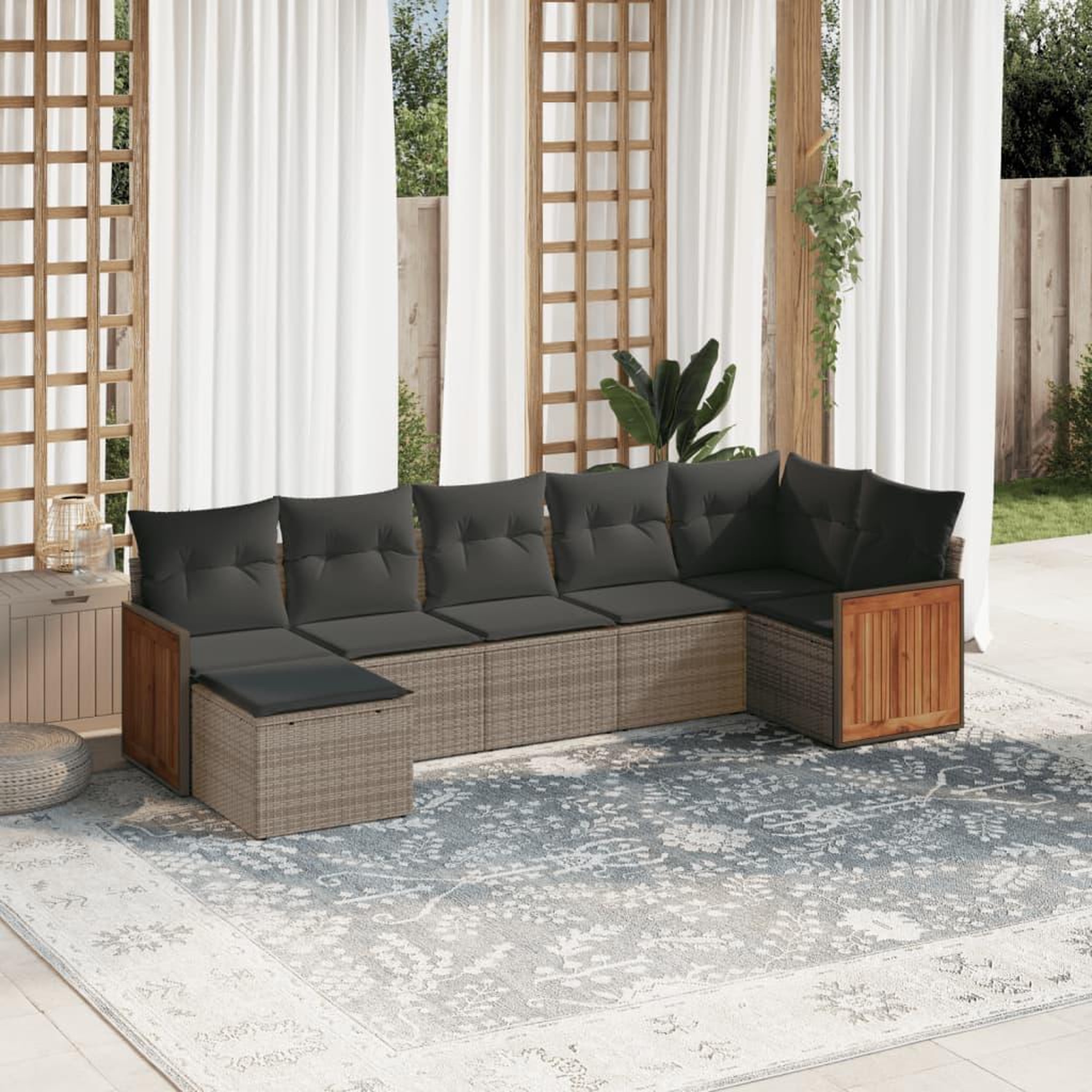 VIDAXL Salon de jardin avec coussins 7 pcs gris resine tressee