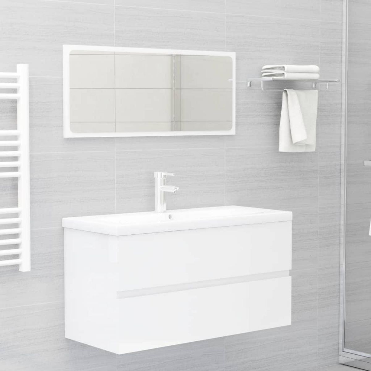 VIDAXL Armoire d'evier lavabo integre blanc brillant bois d'ingenierie