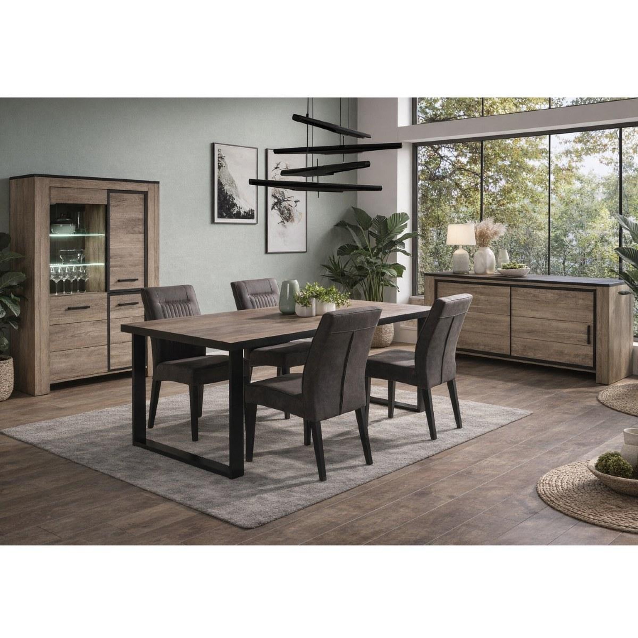JLC KREATION Salle à manger complète moderne en bois olive (buffet + table)
