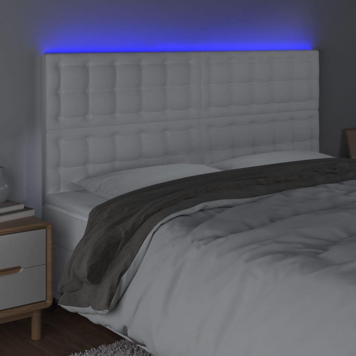 VIDAXL Tete de lit a LED Blanc 200x5x118/128 cm Similicuir
