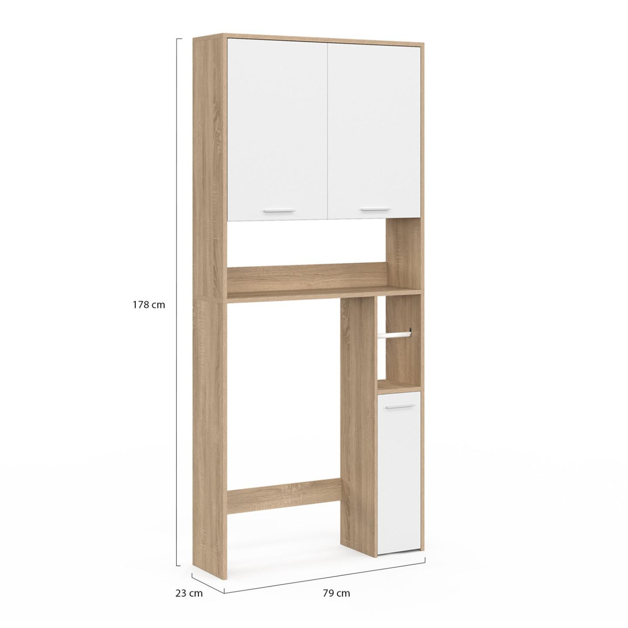 Voir la diapositive 5 : ID MARKET Meuble étagère dessus wc wallis bois façon hêtre et blanc