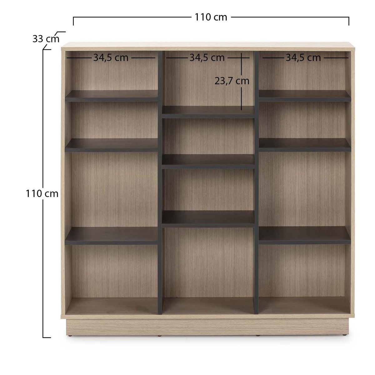 VS VENTA-STOCK Étagère Bibliothèque Vigo 110x110 cm , étagère pour bureau, couleur Chêne et Gris