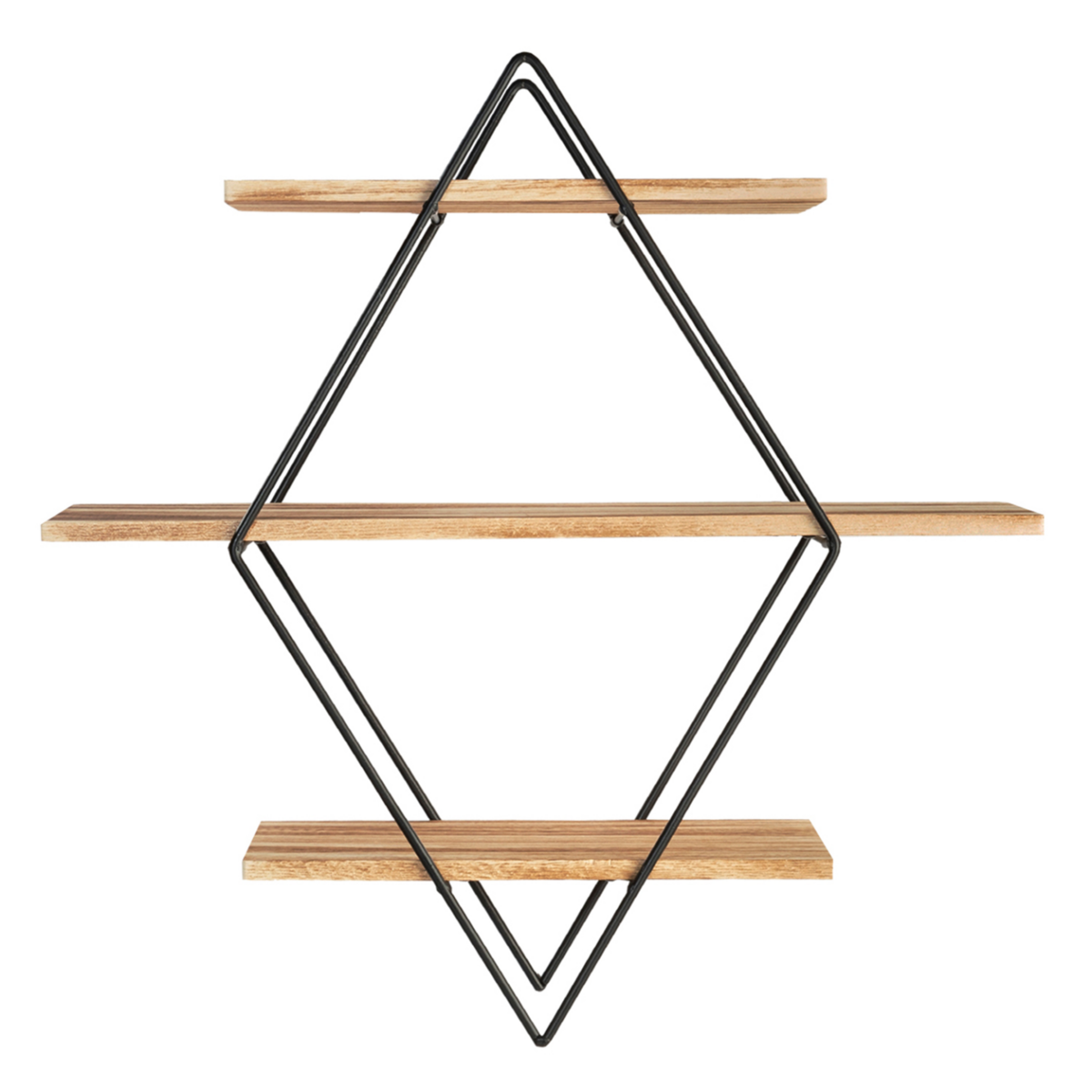 ID MARKET Etagère murale losange LILY 3 niveaux bois et métal design industriel