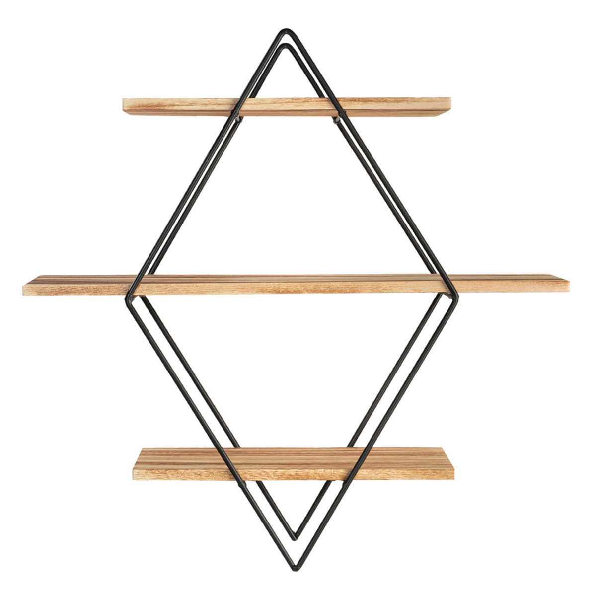 ID MARKET Etagère murale losange LILY 3 niveaux bois et métal design industriel