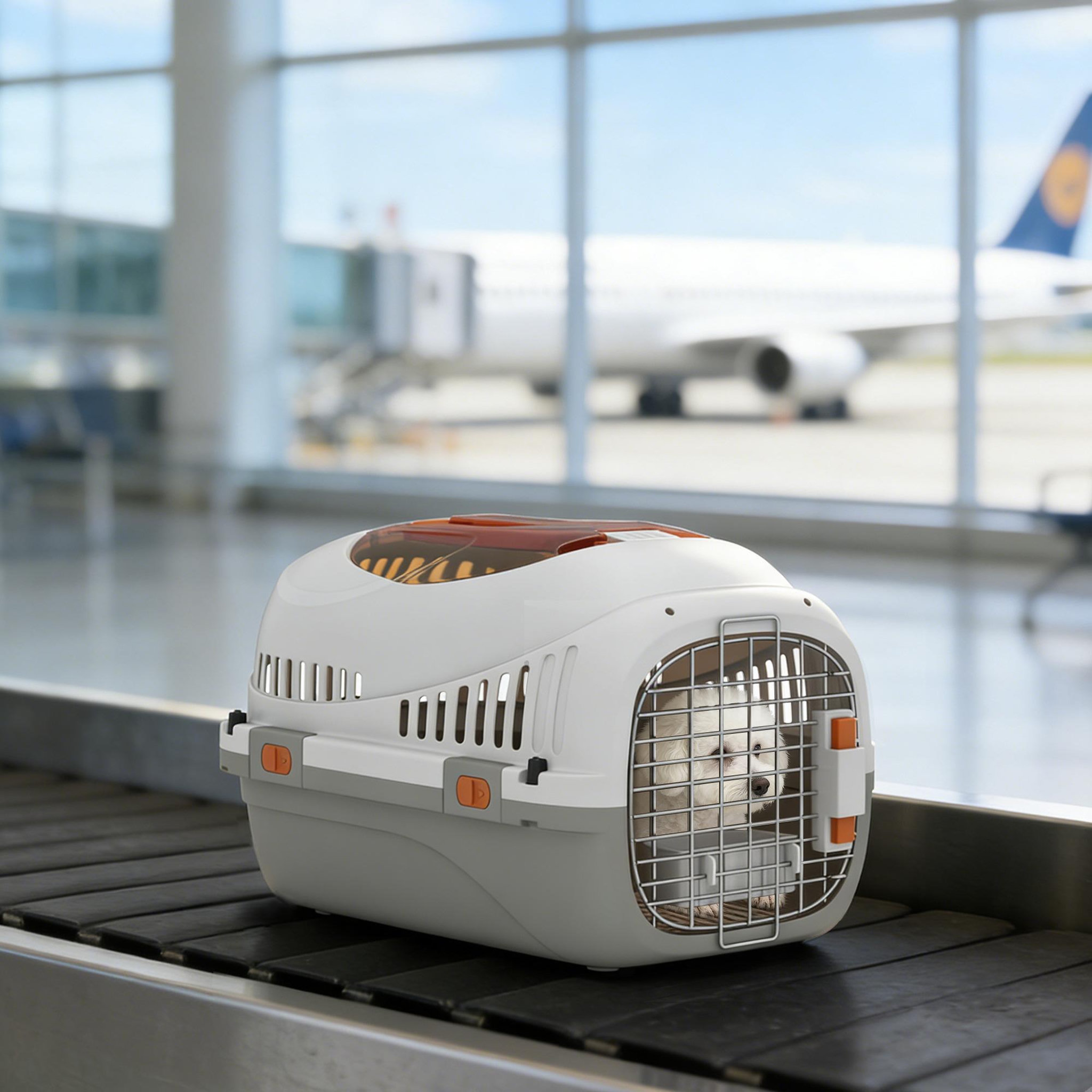 Voir la diapositive 2 : PAWHUT Caisse de transport chat et chien max. 4kg porte acier gamelle intégrée