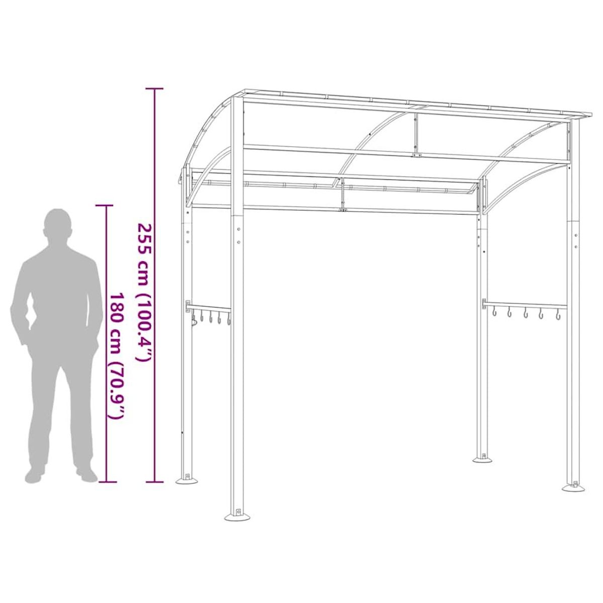 VIDAXL Belvedere de barbecue 215x150x220 cm Anthracite Acier
