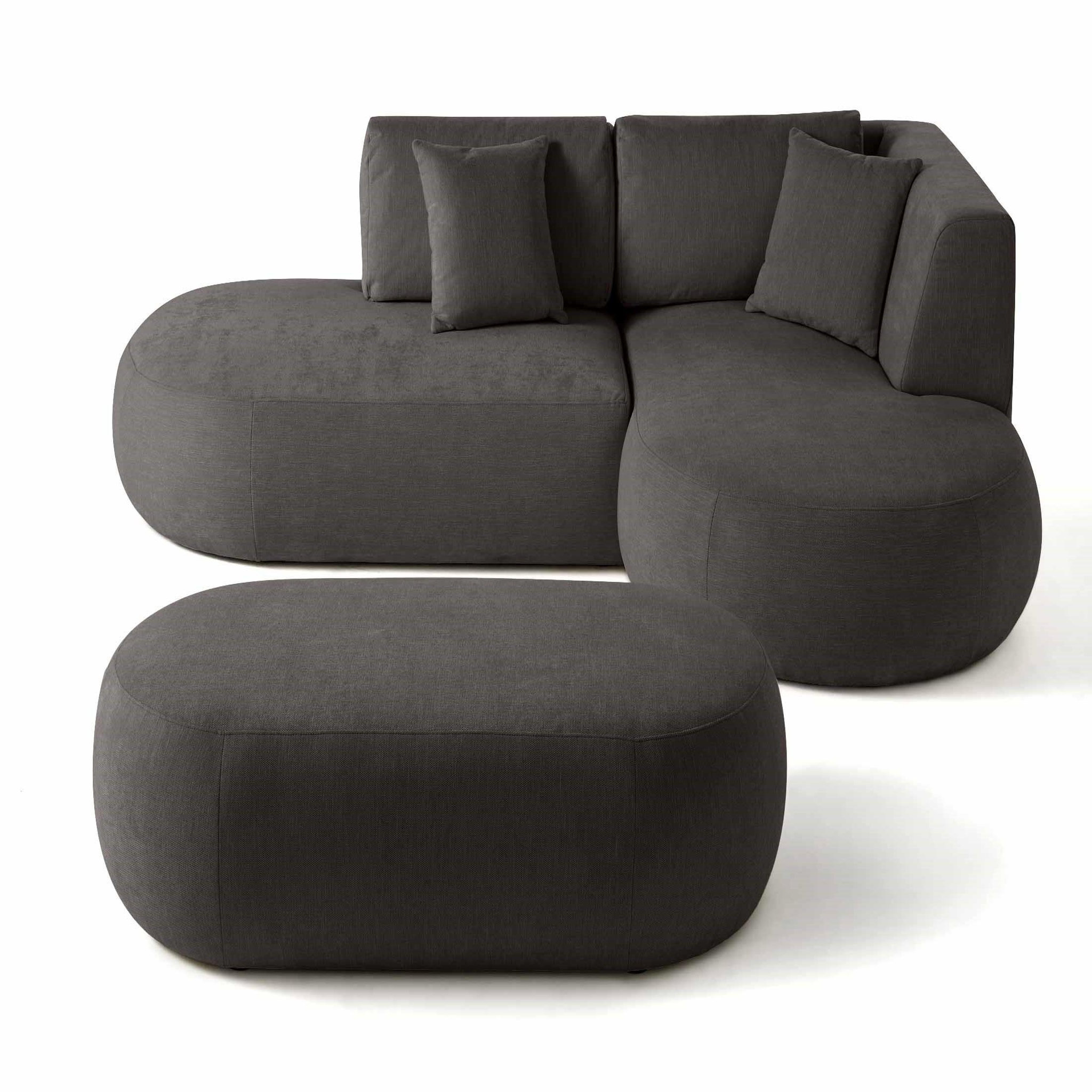 Voir la diapositive 1 : LISA DESIGN Santorini - canapé modulable d'angle droit + pouf - 4 places - en tissu texturé