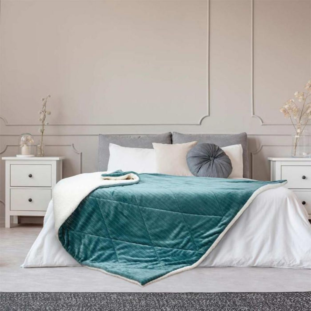 Paris Prix Couvre-Lit Flanelle  Sherpa  220x240cm Vert