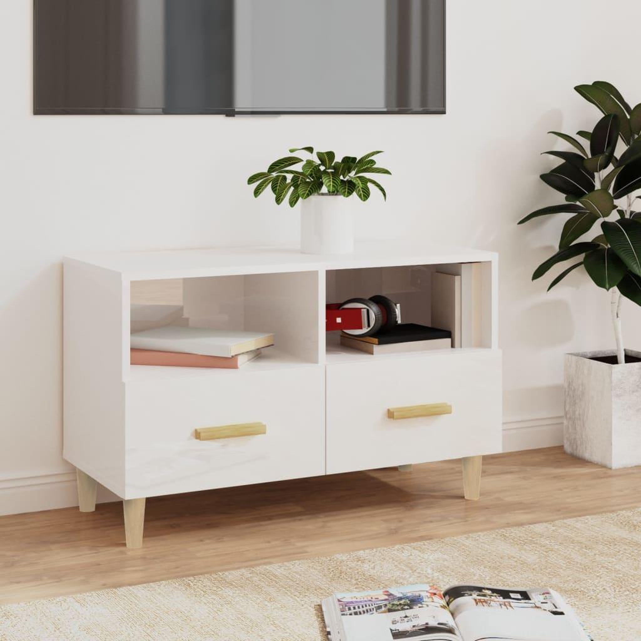Voir la diapositive 1 : VIDAXL Meuble TV Blanc brillant 80x36x50 cm Bois d'ingenierie