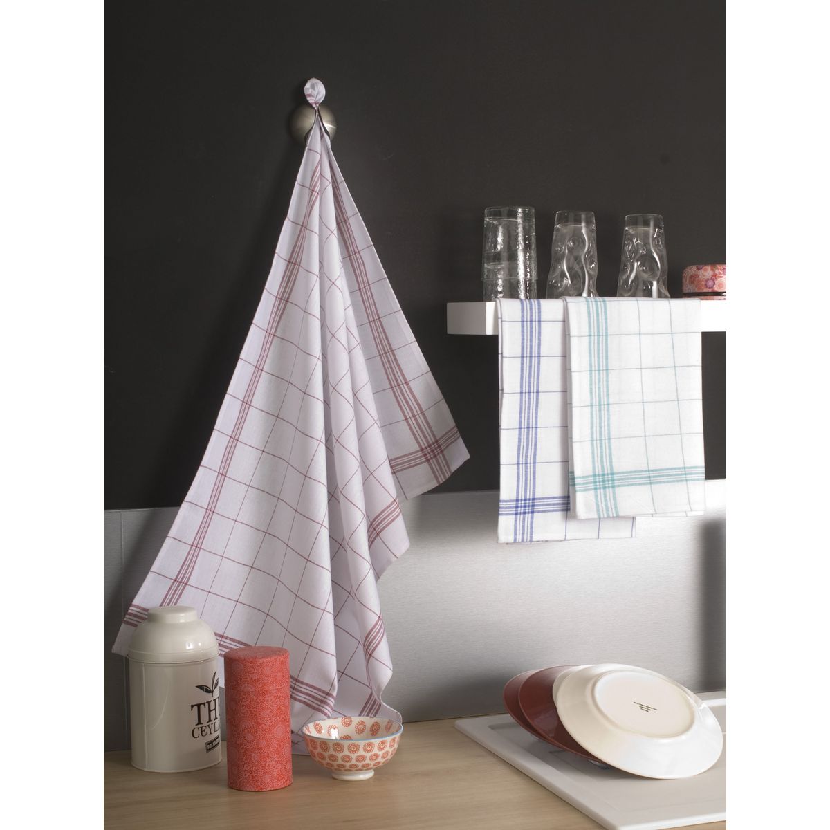 Torchon Lot 3 essuie verre coton