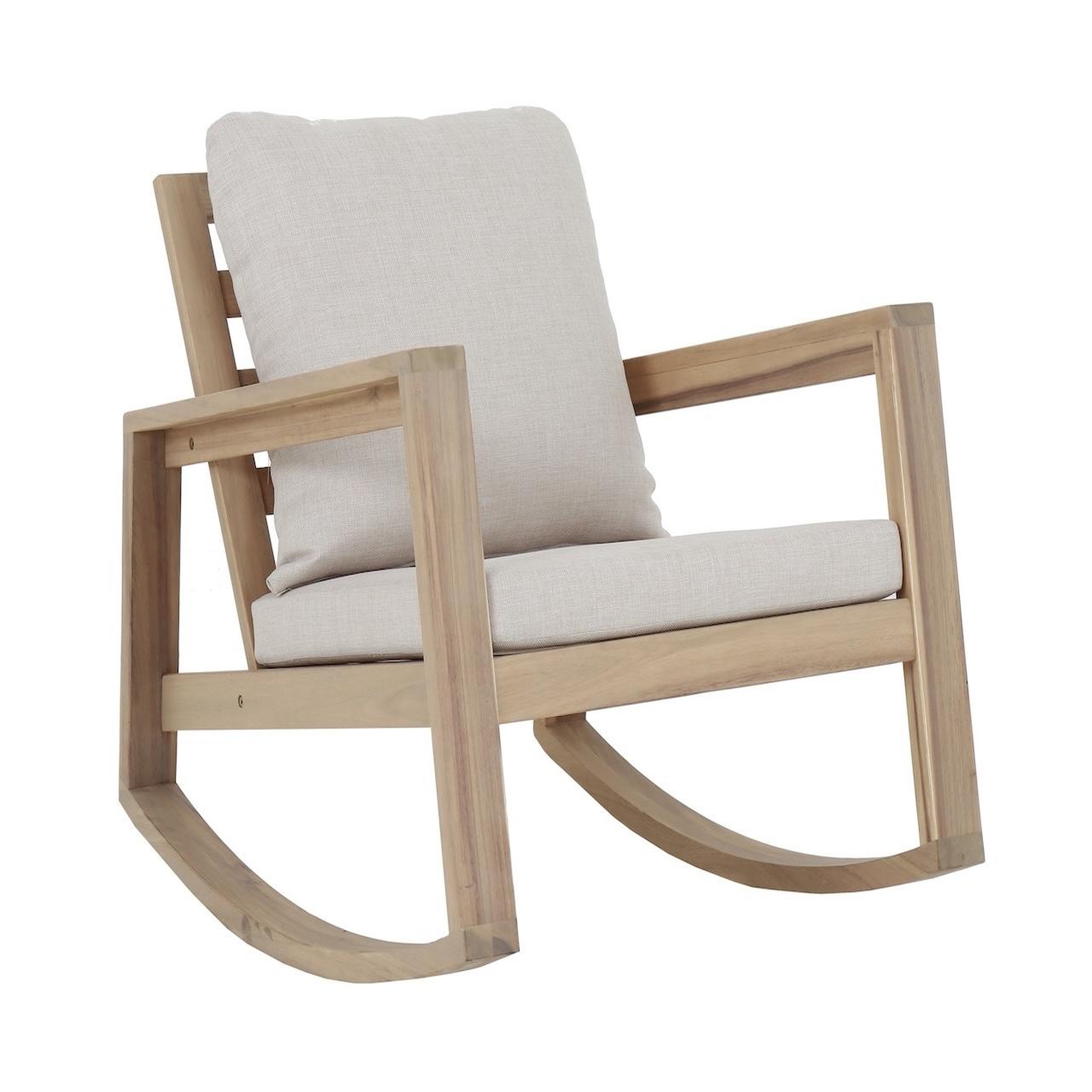 Proloisirs Fauteuil à bascule en acacia FSC avec coussins - PHUKET - Coloris naturel et crème