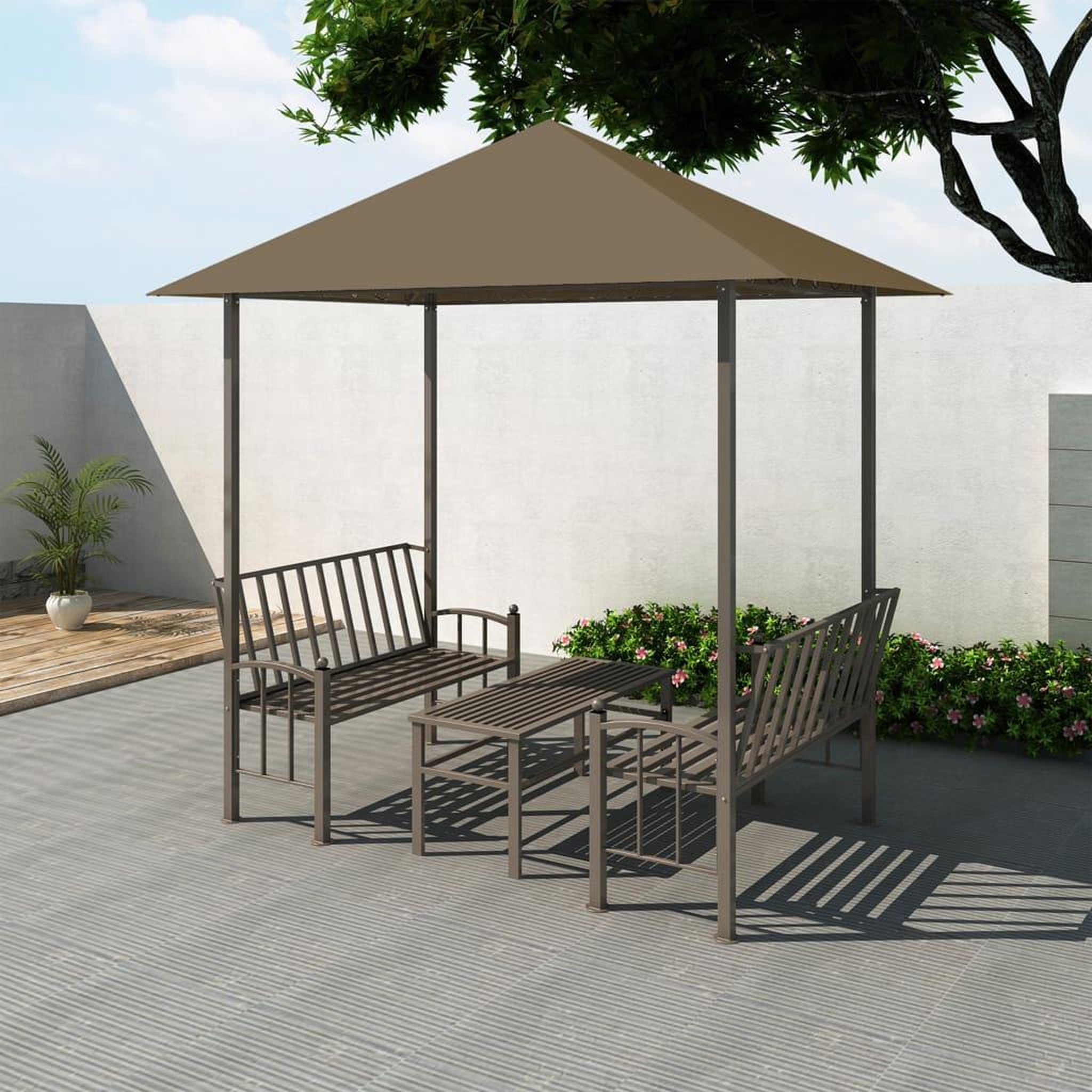 Voir la diapositive 1 : VIDAXL Pavillon de jardin et table et bancs 2,5x1,5x2,4m Taupe 180g/m^2