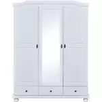Armoire rustique en pin massif 3 portes  3 tiroirs L104cm BASTIAN. Coloris disponibles : Blanc