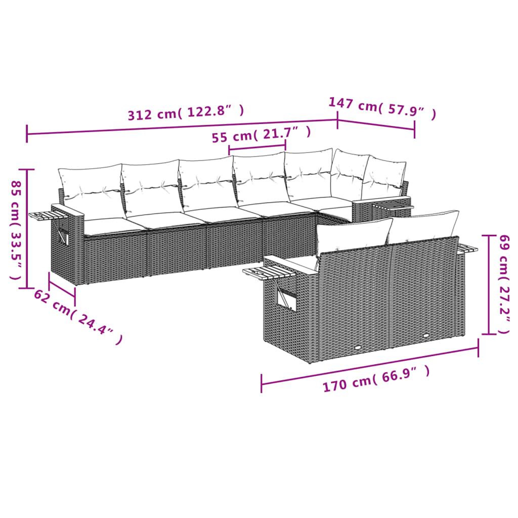 Voir la diapositive 6 : VIDAXL Salon de jardin 8 pcs avec coussins noir resine tressee