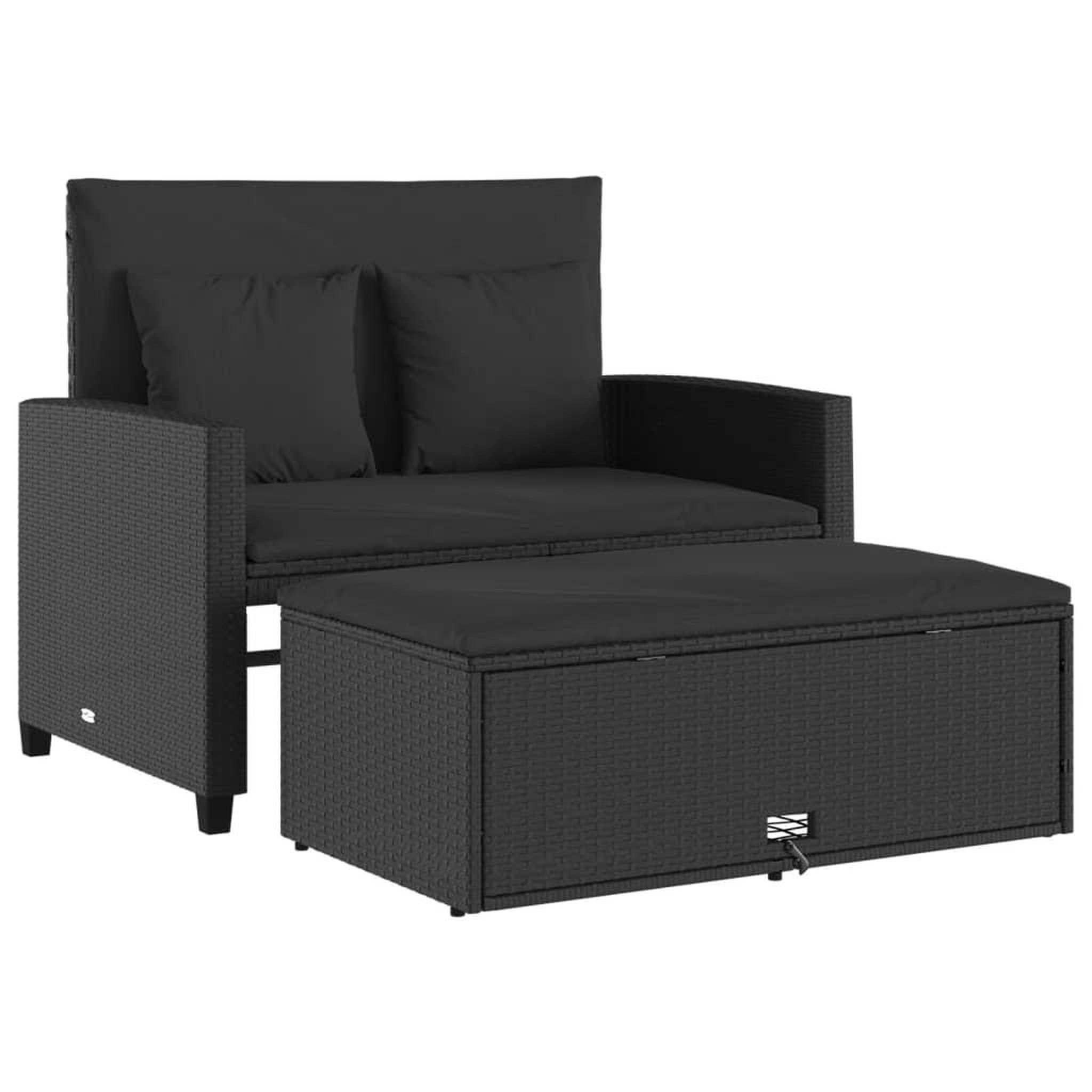 Voir la diapositive 2 : VIDAXL Canape de jardin avec coussins 2 places noir resine tressee