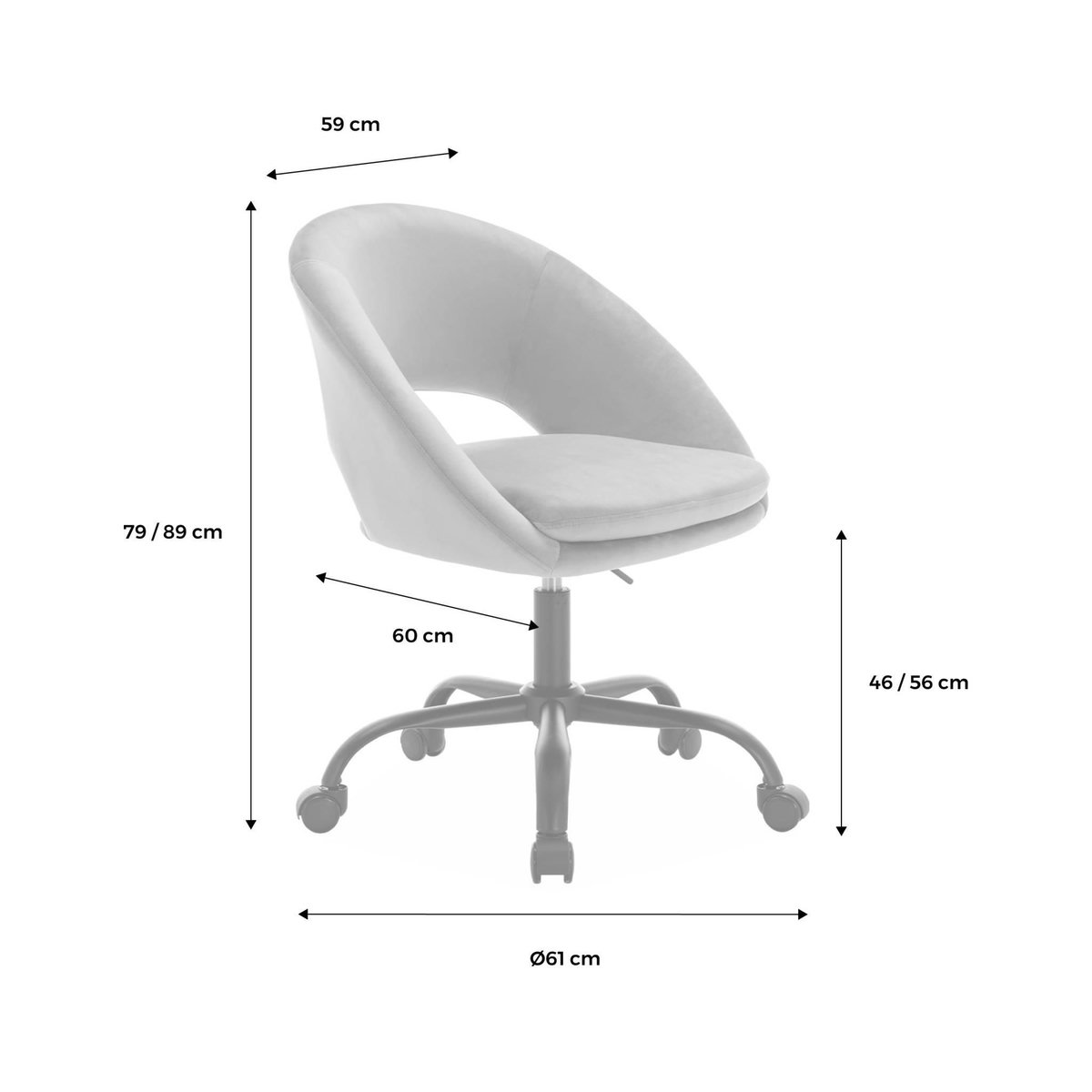SWEEEK Chaise de bureau à roulettes en bouclettes, Pam, L 59 x P 60 x H 79 / 89cm