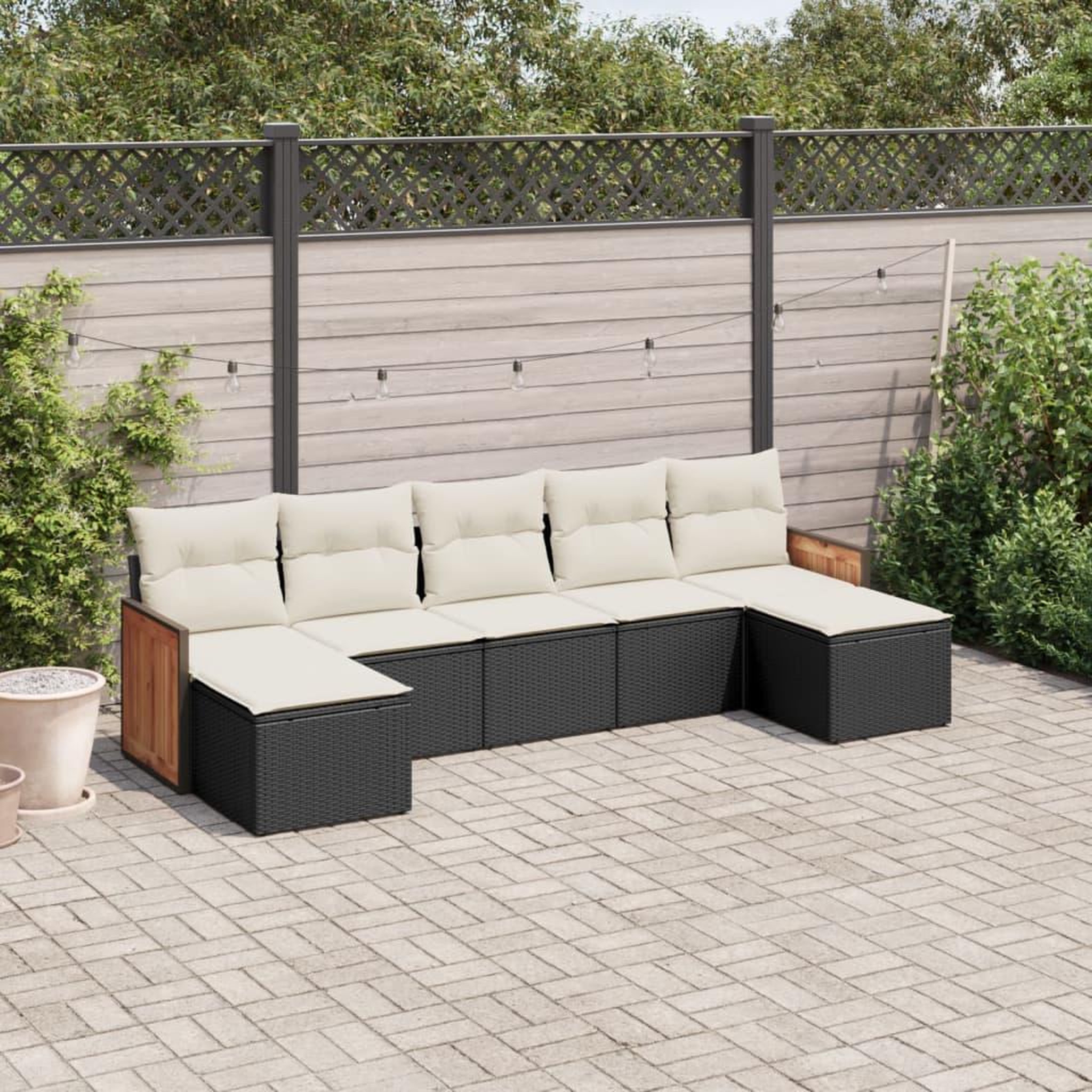 VIDAXL Salon de jardin 7 pcs avec coussins noir resine tressee