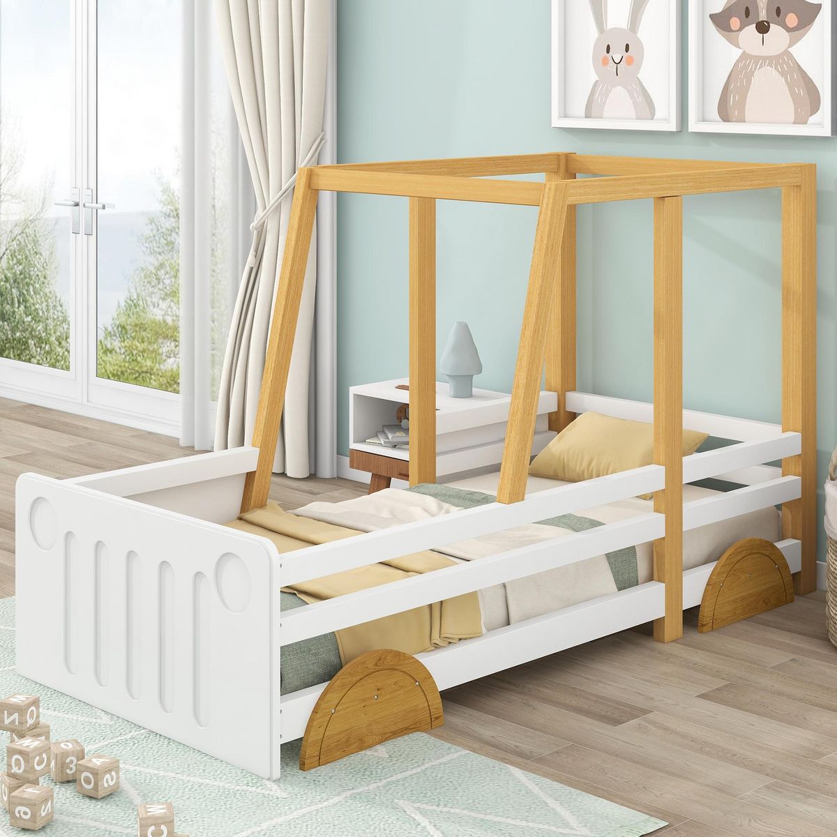 MERAX Lit cabane enfant 90x200cm pin coloris blanc+bois