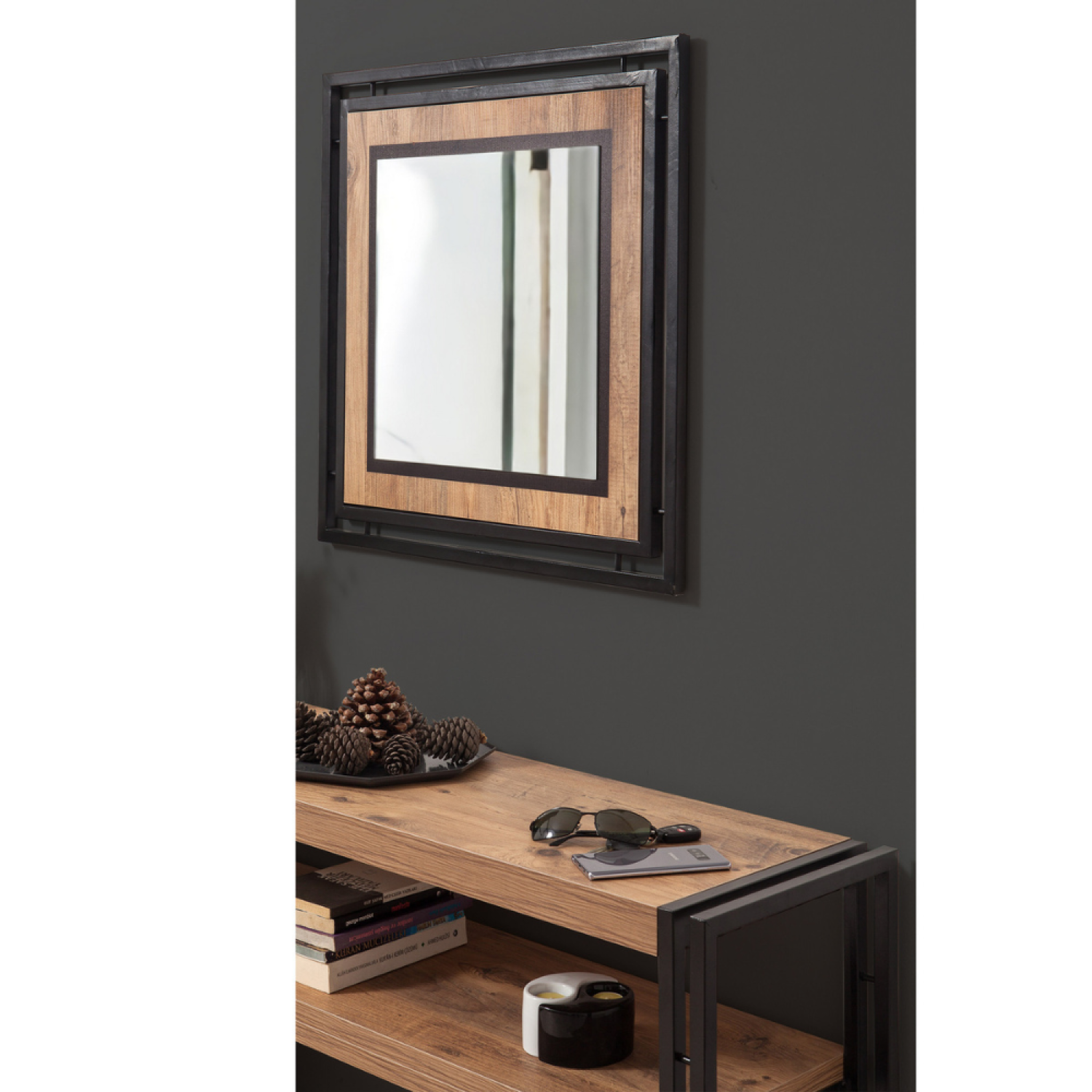 Voir la diapositive 3 : CONCEPT USINE Console style industriel - bois et noir - 140 cm HANKO