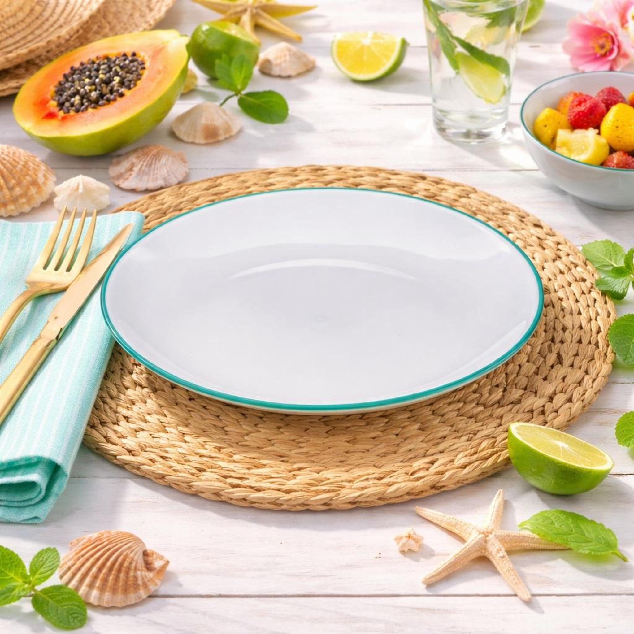 Voir la diapositive 3 : Eden Assiette plate 25cm collection pastel bleu petrole
