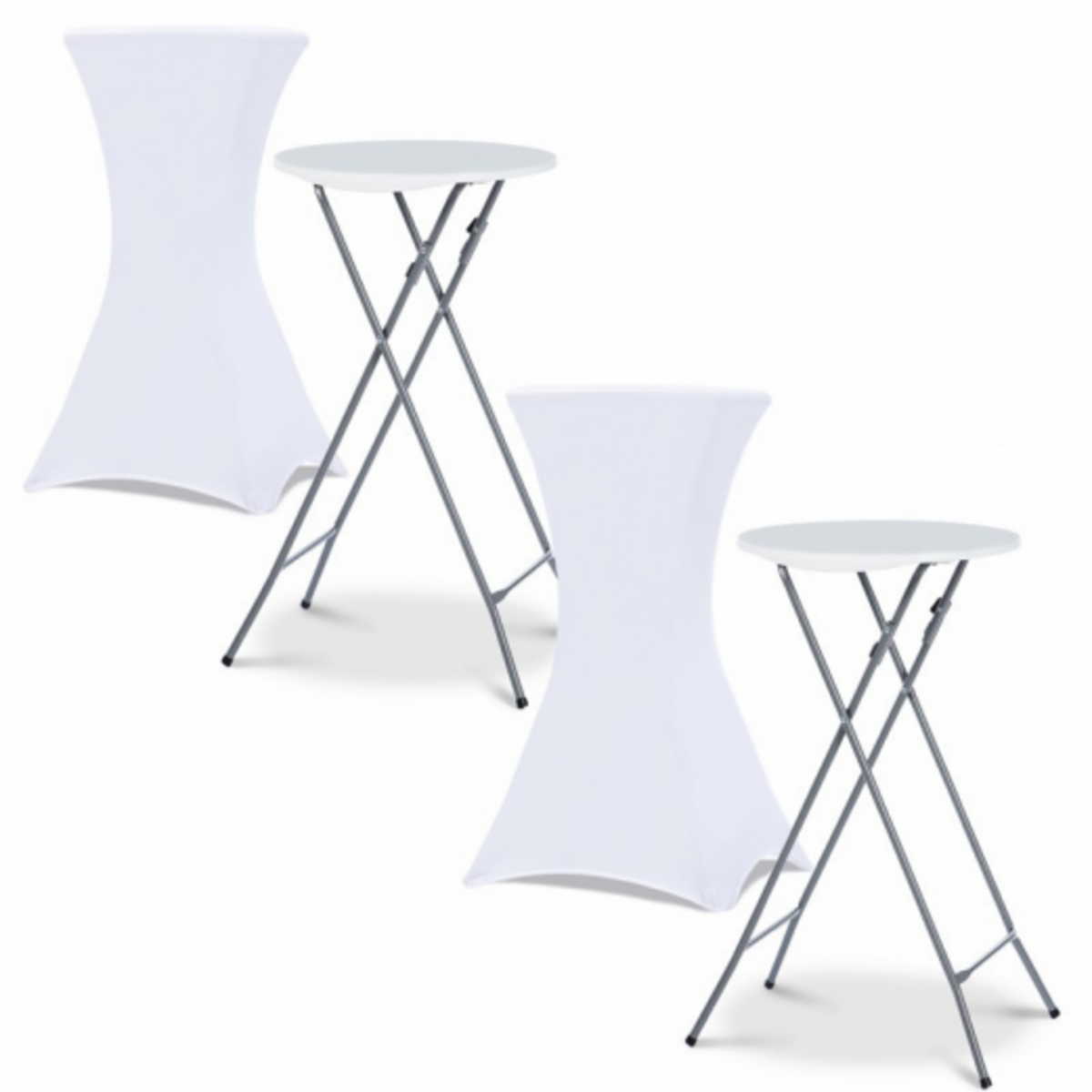 ID MARKET Lot de 2 tables hautes pliantes 105 CM et 2 housses blanches