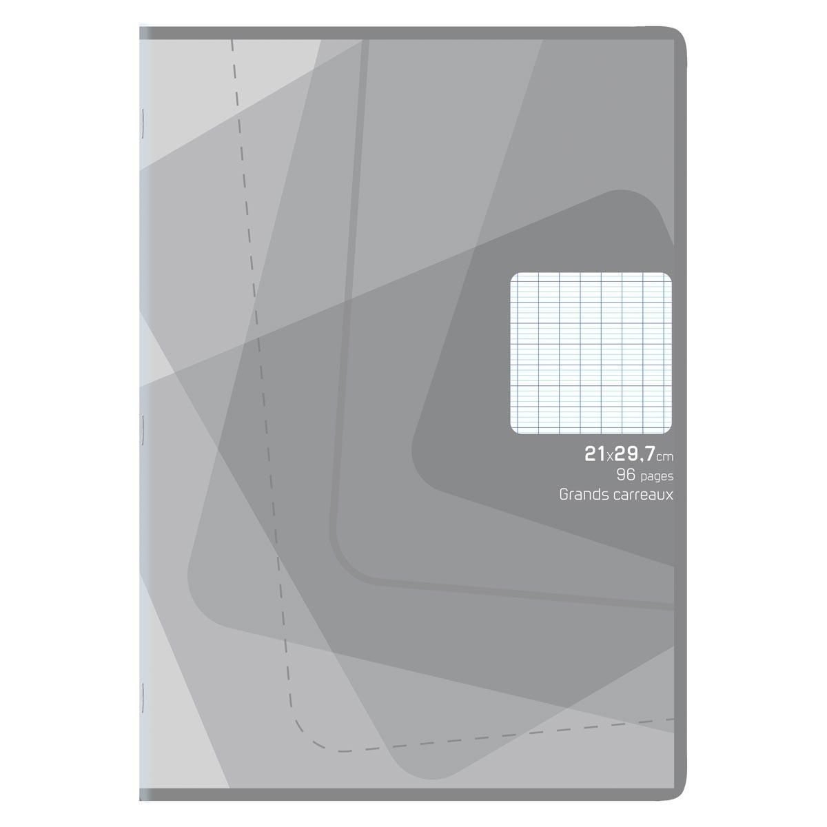 POUCE Cahier piqué 21x29,7cm 96 pages grands carreaux Seyes gris motifs carrés