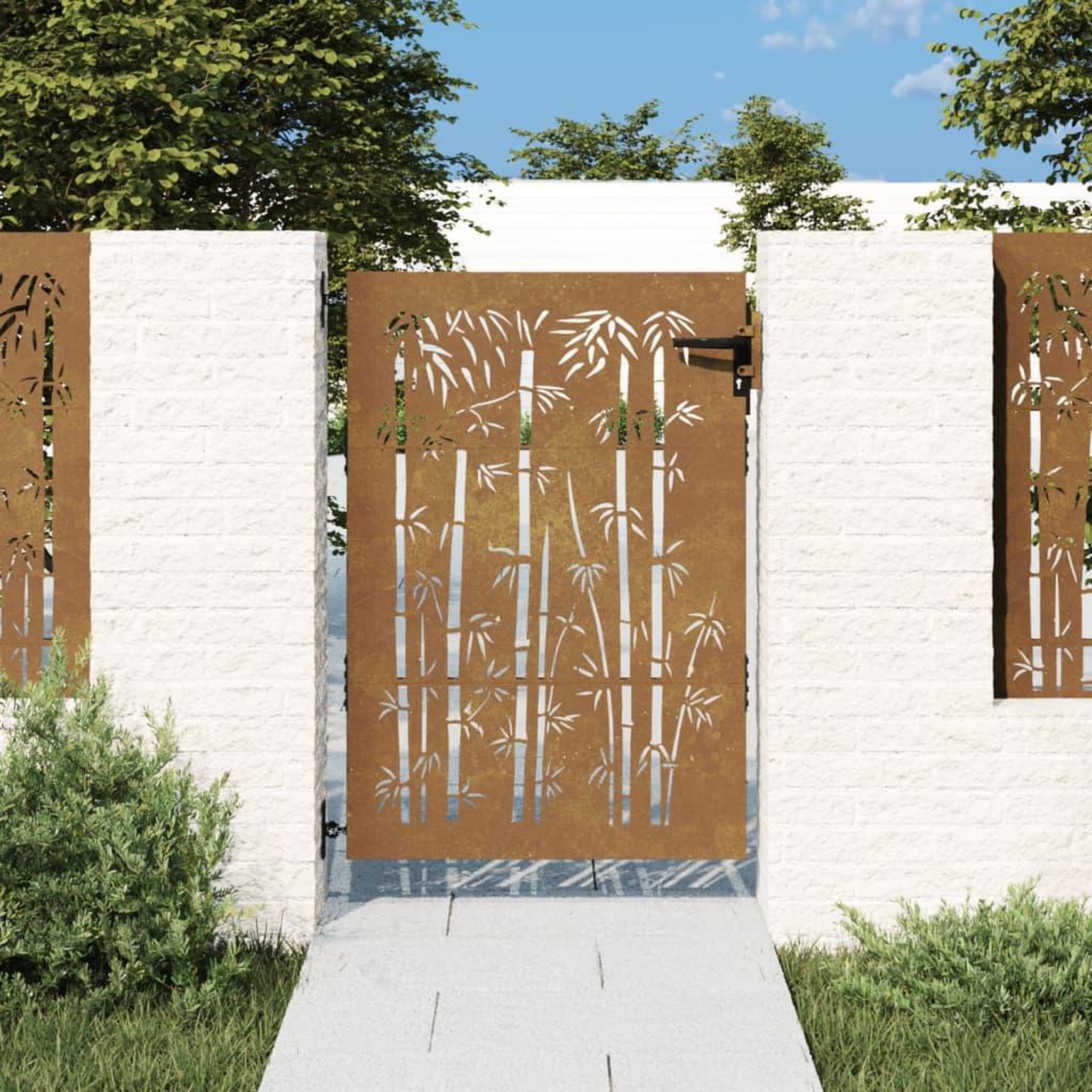 VIDAXL Portail de jardin 85x125 cm acier corten design de bambou