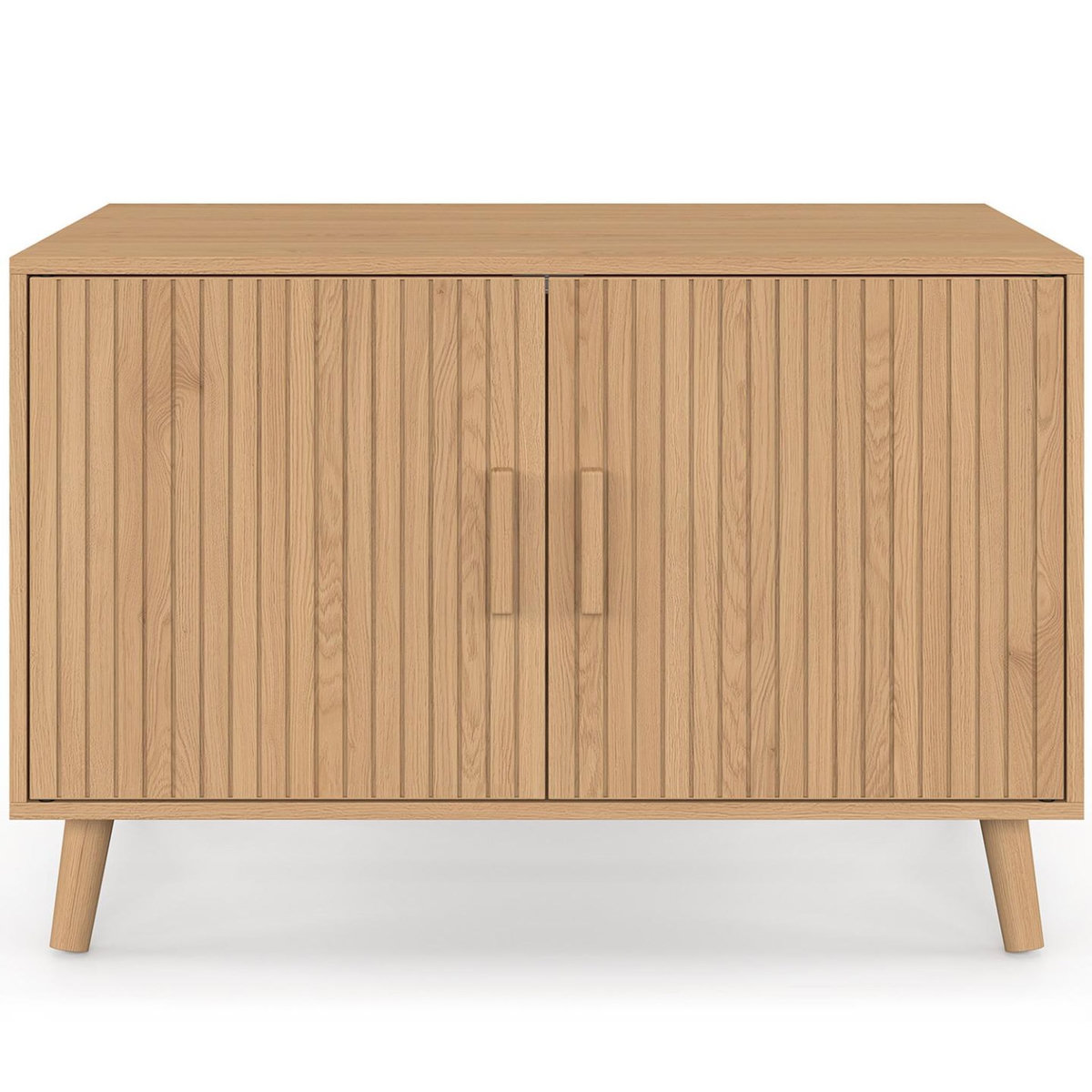 ID MARKET Maison de toilette chat cache-litière JULIETTE avec doubles portes lattes tasseau bois coloris chêne