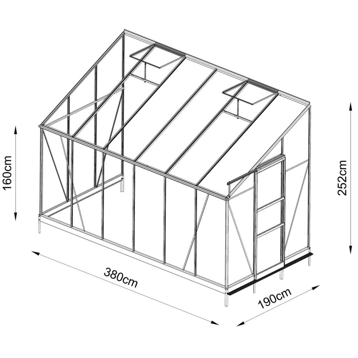 GREEN PROTECT Serre de jardin adossée verre trempé 7,22m² 