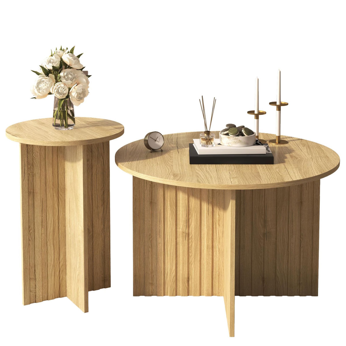 MERAX Table basse gigogne ronde naturel - 76x76 cm mdf