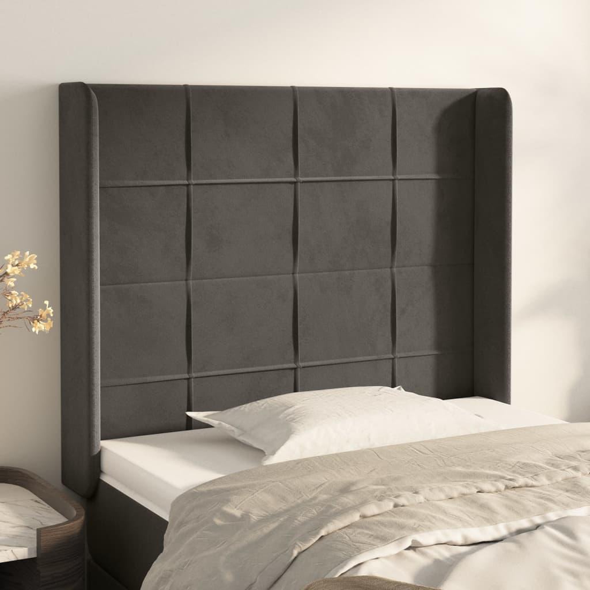 Voir la diapositive 1 : VIDAXL Tete de lit avec oreilles Gris fonce 103x16x118/128 cm Velours