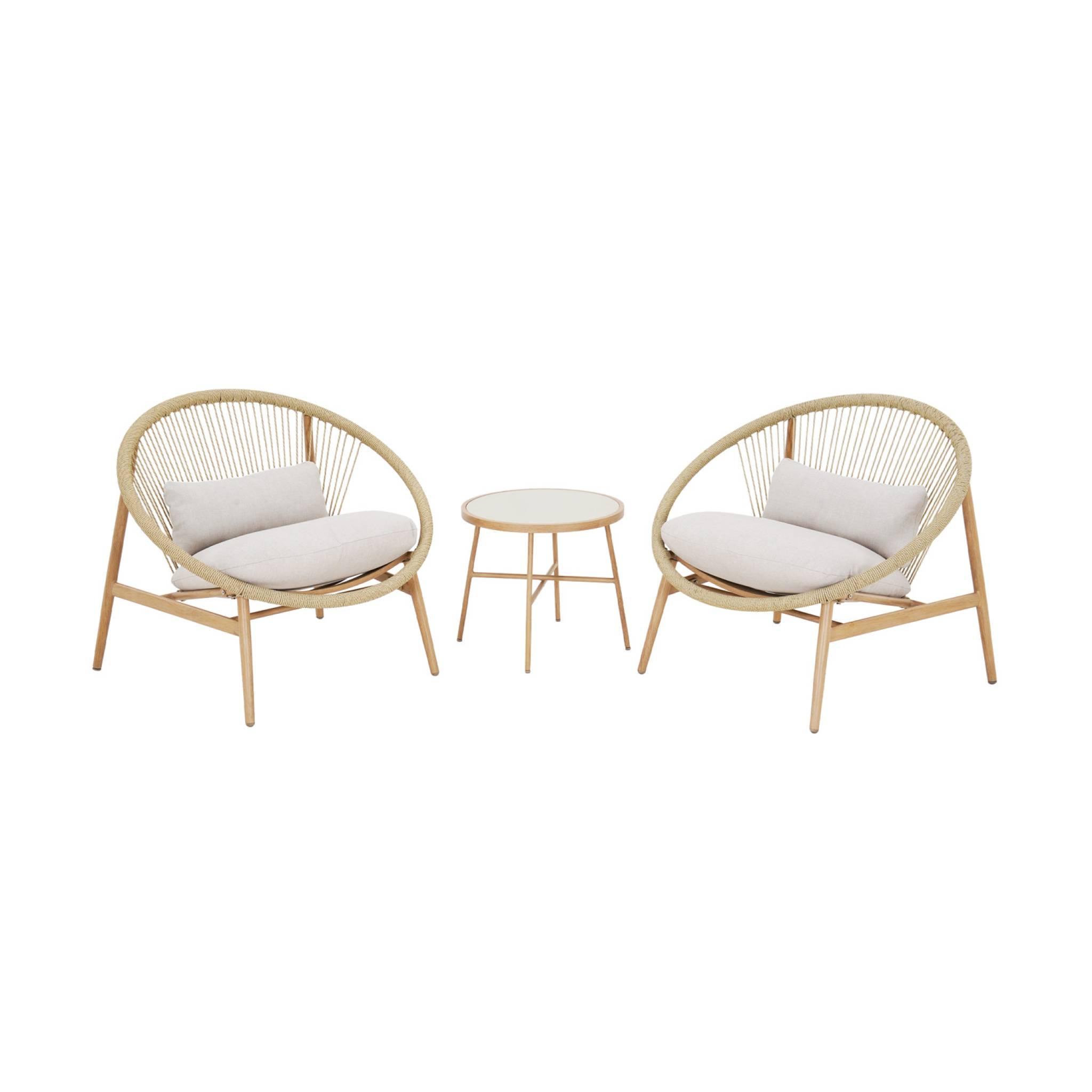 Voir la diapositive 1 : SWEEEK Set de 2 fauteuils de jardin avec table acier et rotin beige. 79x92x79cm - Narola
