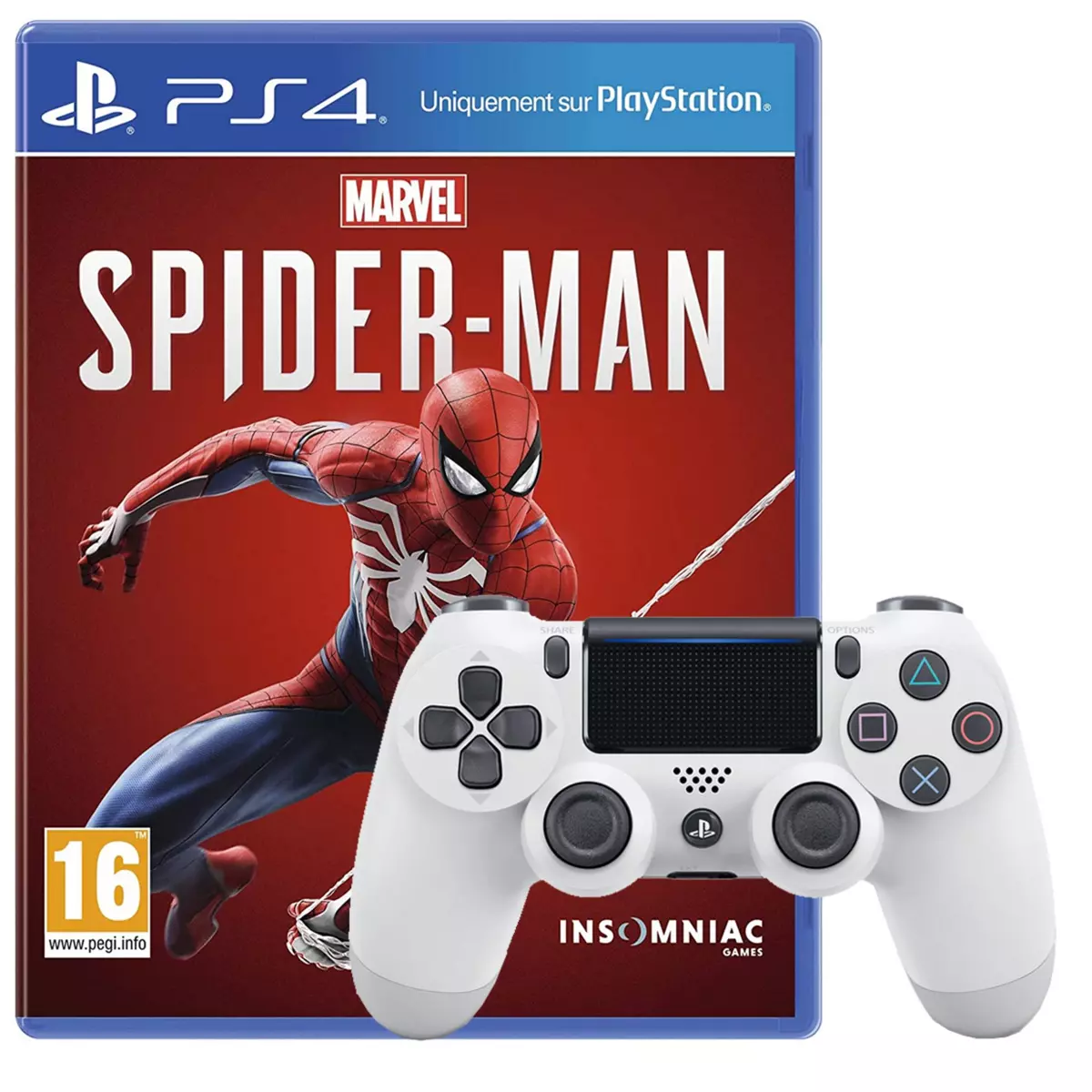 SONY Manette Dualshock 4 Blanche V2 + Marvel's Spider Man PS4