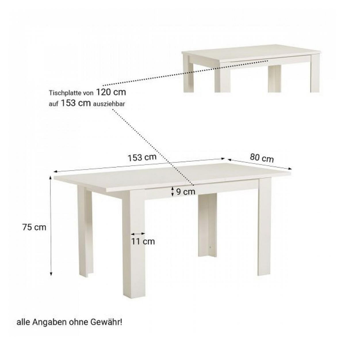 HomeStyle4U Table à Manger Extensible Blanche 120x80 cm pour 6 Personnes - Design Élégant et Pratique