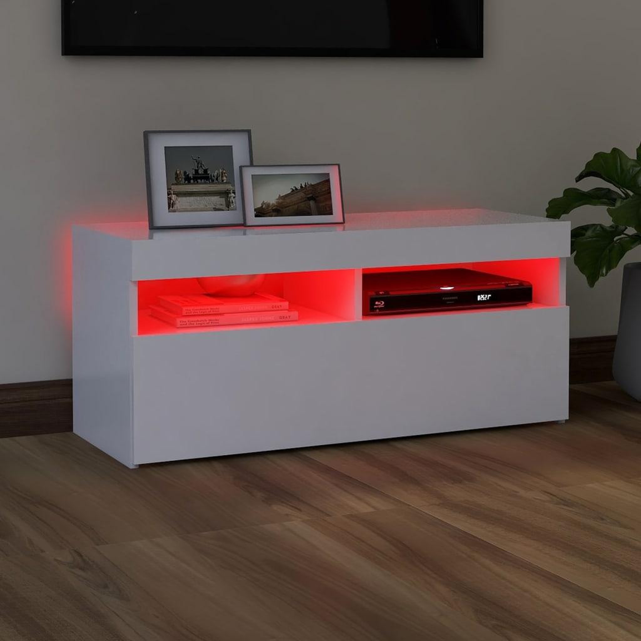 Voir la diapositive 5 : VIDAXL Meuble TV avec lumieres LED blanc 90x35x40 cm