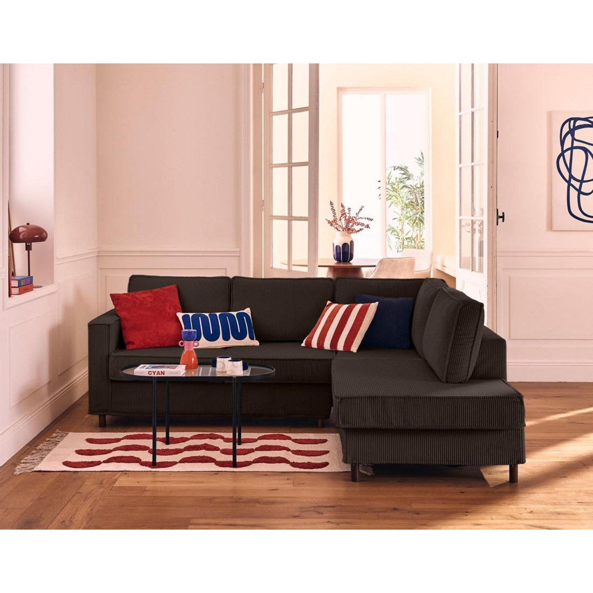 LISA DESIGN Jake - canapé déhoussable d'angle droit 5 places en velours côtelé
