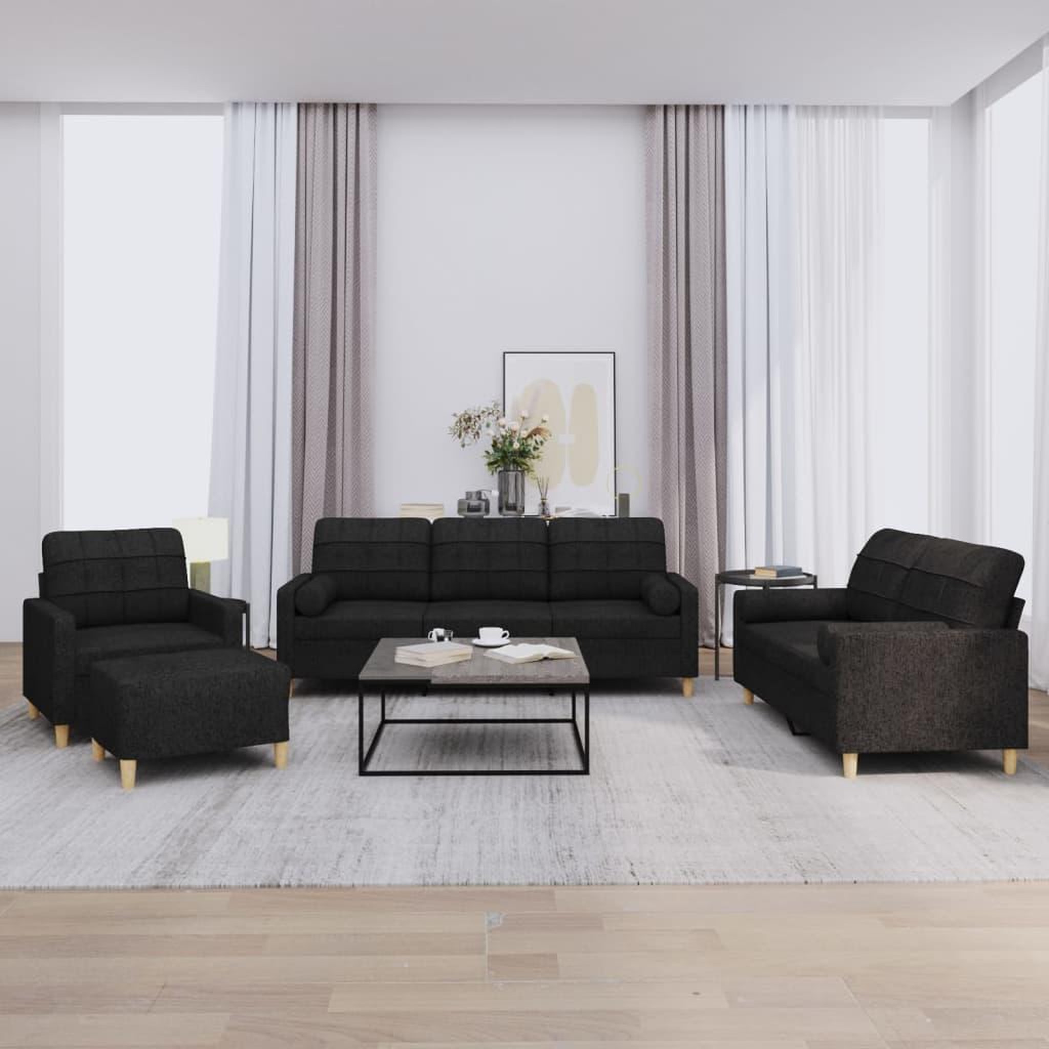 VIDAXL Ensemble de canapes 4 pcs avec coussins noir tissu