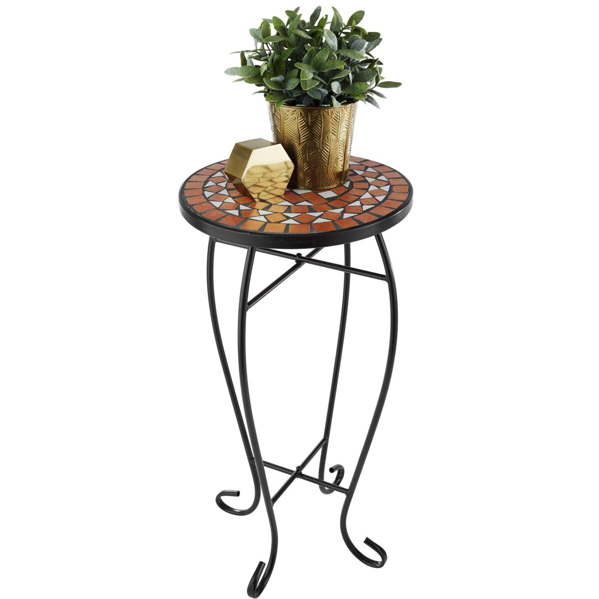 tectake Table de balcon en acier, mosaïque et ciment marron terracotta